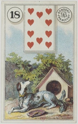 Lenormand-Karte 18 Hund, historisches Dondorf-Deck