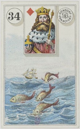 Lenormand-Karte 34 Fische, historisches Dondorf-Deck